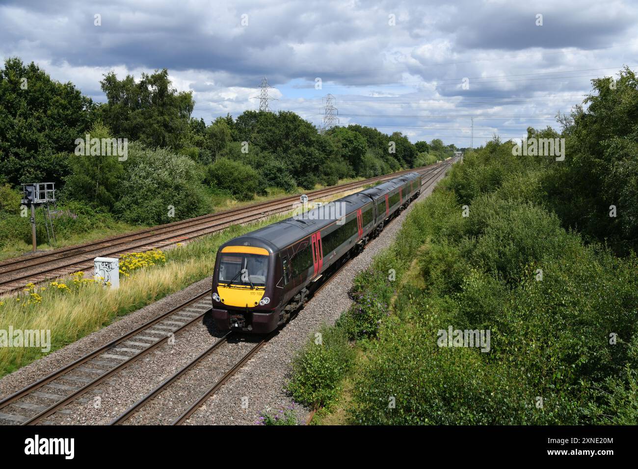 CrossCountry trains Class 170 TurboStar 170102 formant le 13:07 Nottingham à Gloucester en passant North Stafford Junction le 26 juillet 2024 Banque D'Images