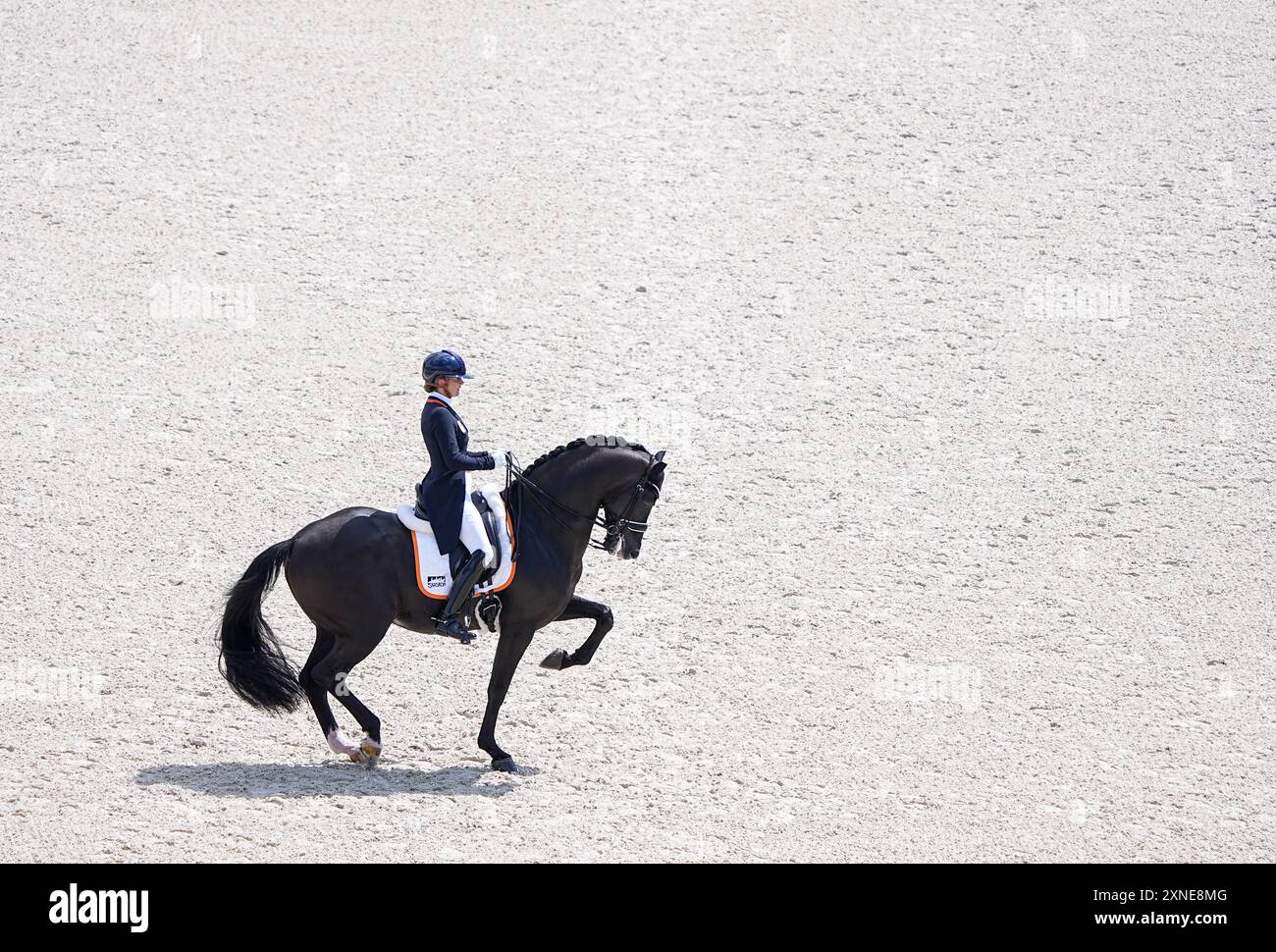 Versailles, France. 30 juillet 2024. Emmelie Scholtens des pays-Bas avec le cheval Indian Rock participe au grand prix de dressage jour 2 de l'équitation aux Jeux Olympiques de Paris 2024 à Versailles, France, le 30 juillet 2024. Crédit : Yang Lei/Xinhua/Alamy Live News Banque D'Images