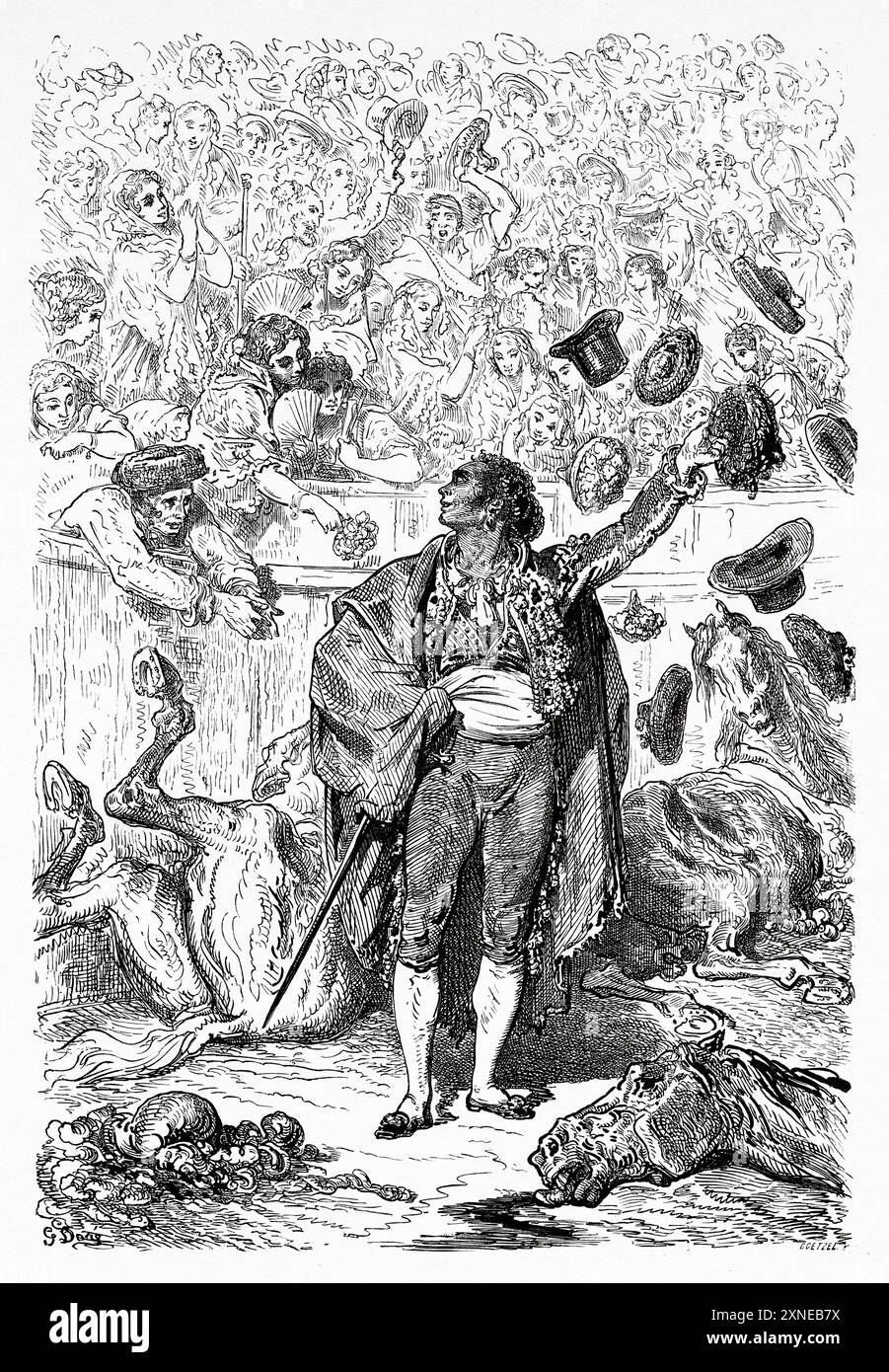 Triomphe du torero, phase finale de la corrida, Comunidad Valenciana. Voyage en Espagne, 1862 de Jean Charles Davillier (1823-1883) dessin de Gustave Dore (1832-1883) le Tour du monde 1862 Banque D'Images