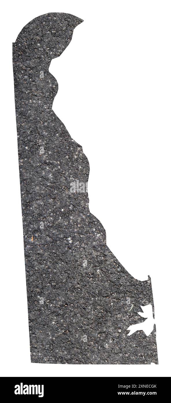 Symbole carte de l'État du Delaware (États-Unis d'Amérique) montrant le contour de l'État comme une surface asphaltée Banque D'Images
