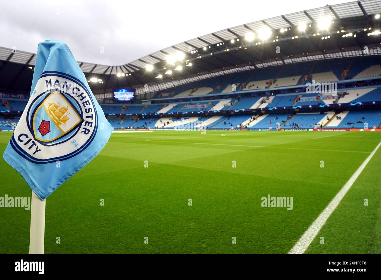 Dossier photo du 11/04/23 du stade Etihad. Manchester City a été condamné à une amende de 2,09 millions de livres sterling par la premier League pour 22 cas de report du coup d'envoi ou de la reprise des matchs. Date d'émission : mercredi 31 juillet 2024. Banque D'Images