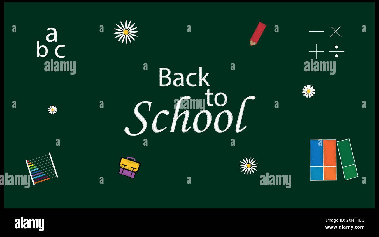 Conception vectorielle de modèle de page d'atterrissage de retour à l'école. Illustration vectorielle Hello School. Icônes pédagogiques d'affiche typographique de style plat. Illustration de Vecteur