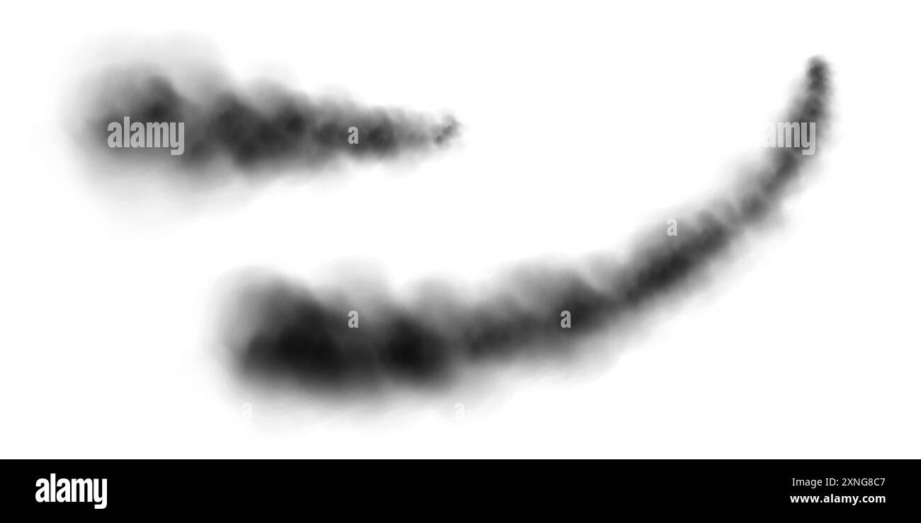 Traînées de fumée noire, brouillard sombre dans le ciel, vapeur noire provenant du feu brûlé. Illustration de Vecteur