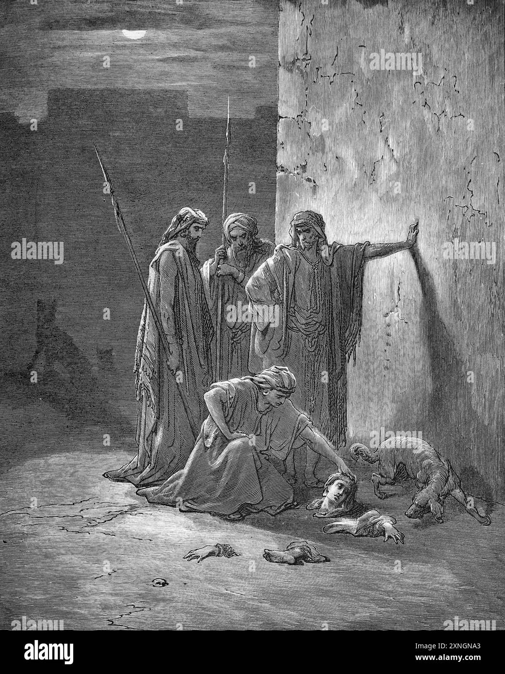 Gravure sur bois du compagnon de Jéhu trouvant les restes de Jézabel (2Rois 9:34-35) par Gustave Dore - après avoir fait entrer Jézabel Défenestré Jehu Banque D'Images