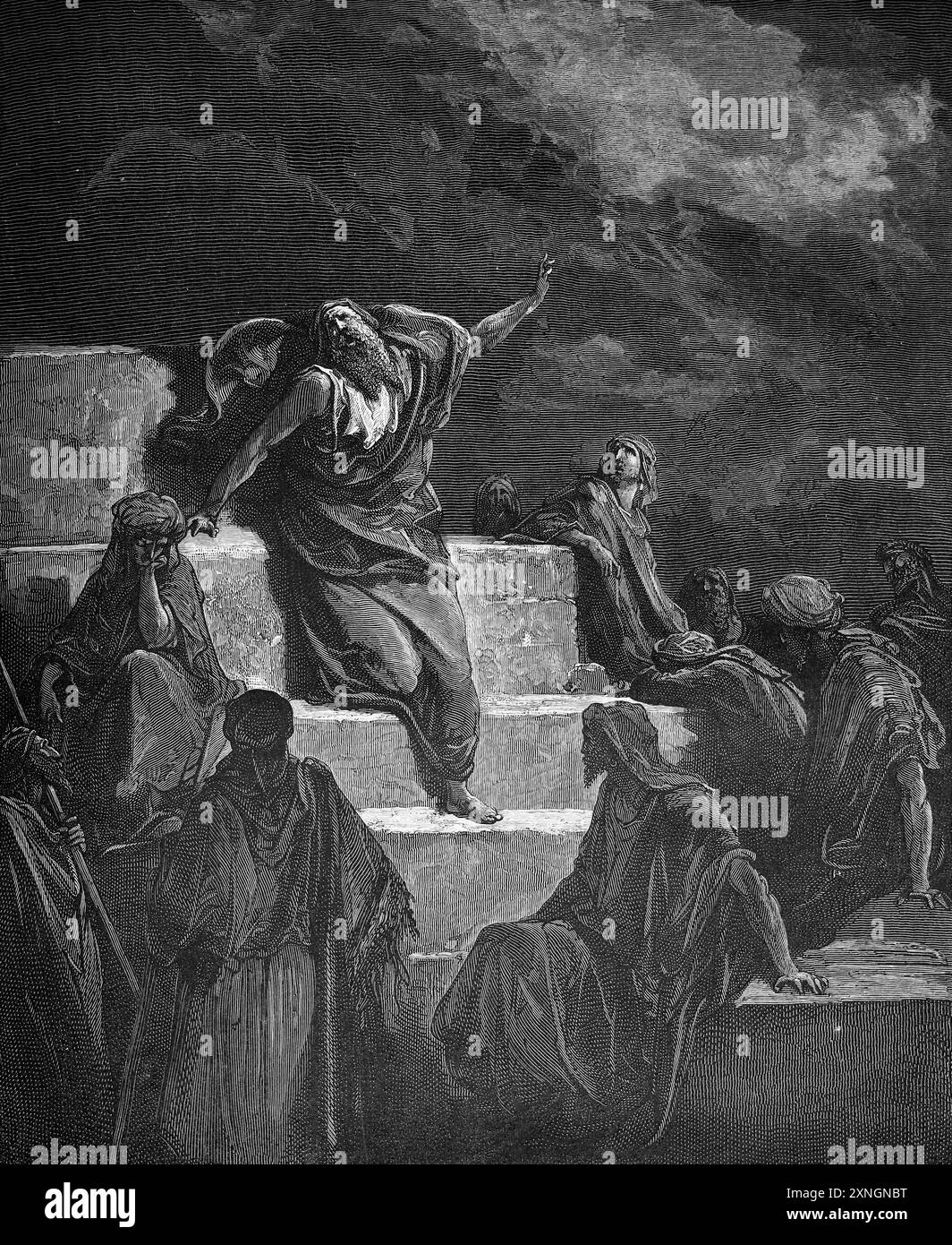 Gravure sur bois du prophète Jérémie (Jérémie 1:14-15) par Gustave Dore de la Sainte Bible antique du XIXe siècle Banque D'Images Gravure sur bois du prophète Jérémie (Jérémie 1:14-15) par Gustave Dore de la Sainte Bible antique du XIXe siècle Banque D'Images