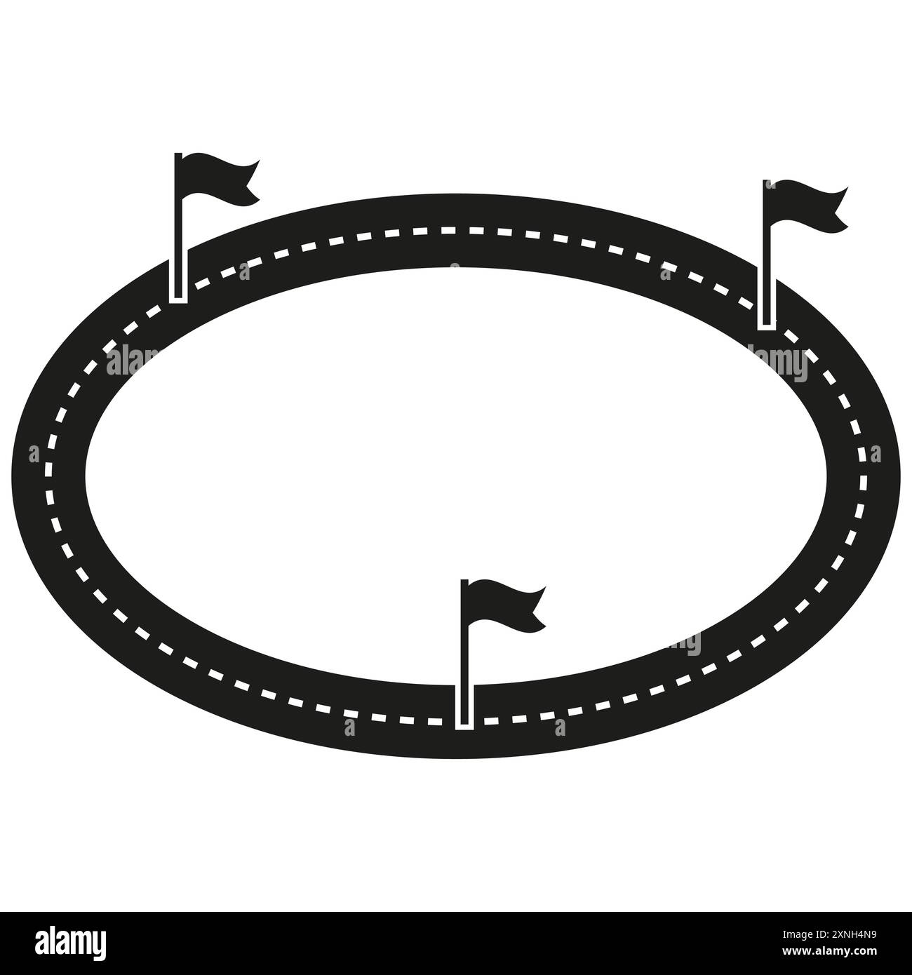 Icône de piste de course avec drapeaux. Illustration vectorielle noir et blanc. Parcours circulaire. Illustration de Vecteur