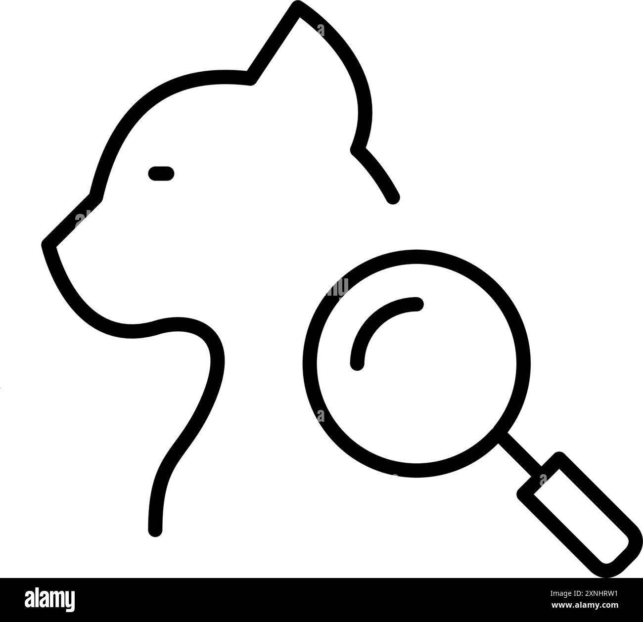 Silhouette de chat et loupe. Service de contrôle sanitaire vétérinaire. Icône vectorielle Pixel Perfect Illustration de Vecteur