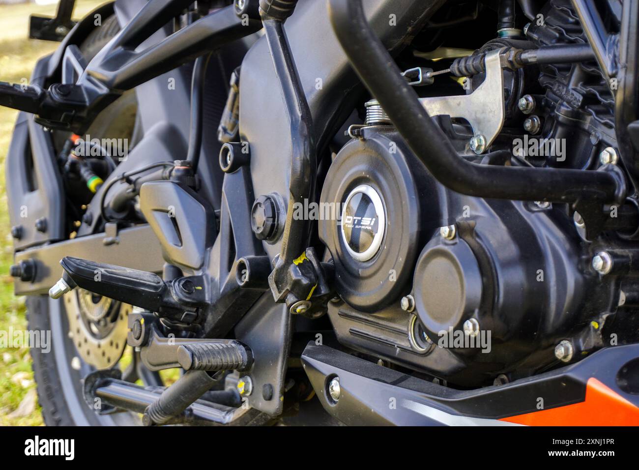 Vue rapprochée des pièces du moteur de vélo Banque D'Images