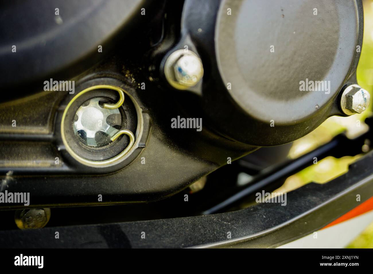 Vue rapprochée des pièces du moteur de vélo Banque D'Images