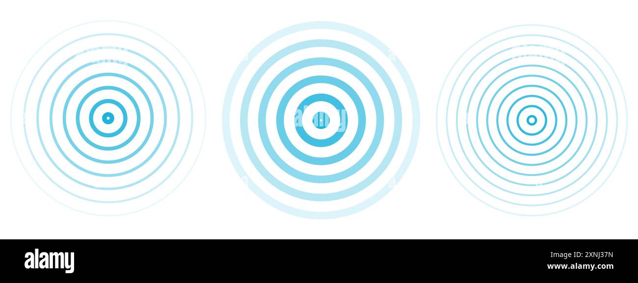 Cercles d'ondulation concentriques définis. Radar d'alerte sismique de tremblement de terre. Signal radial, onde sonar, anneaux d'onde sonore. effet tactile ou impulsion. Illustration vectorielle Illustration de Vecteur