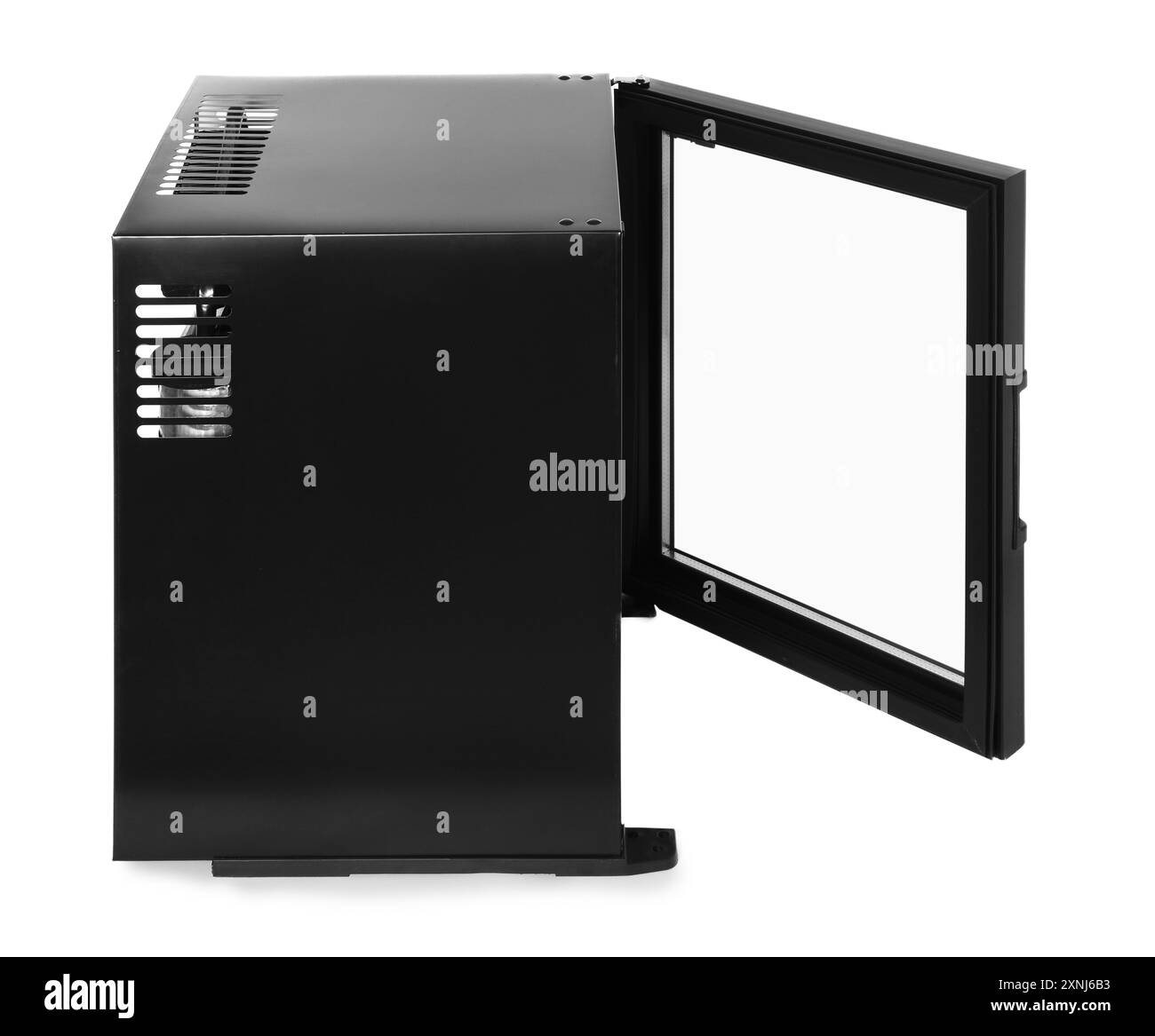 Mini réfrigérateur isolé sur blanc, vue latérale Banque D'Images