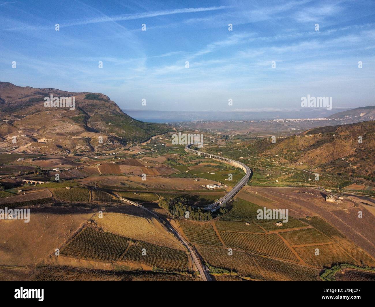 Vue aérienne d'un paysage agricole sicilien Banque D'Images