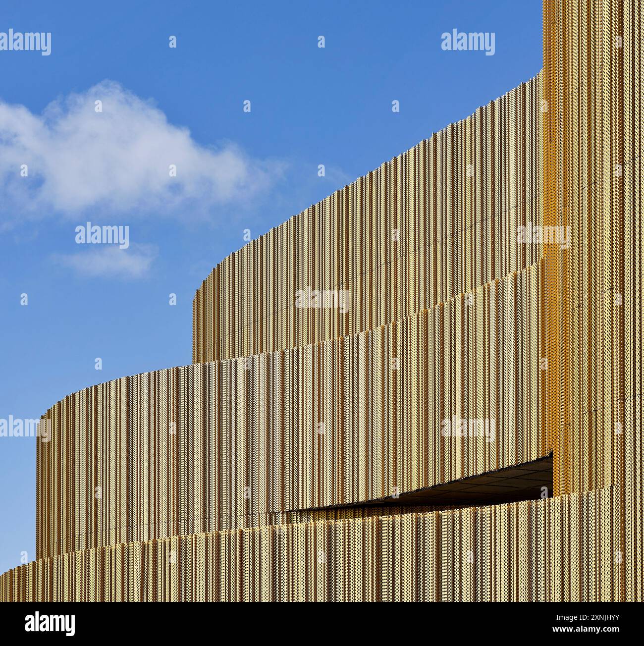 Détail du revêtement extérieur de façade. Swansea Arena et Copr Bay Bridge, Swansea, Royaume-Uni. Architecte : acme, 2024. Banque D'Images