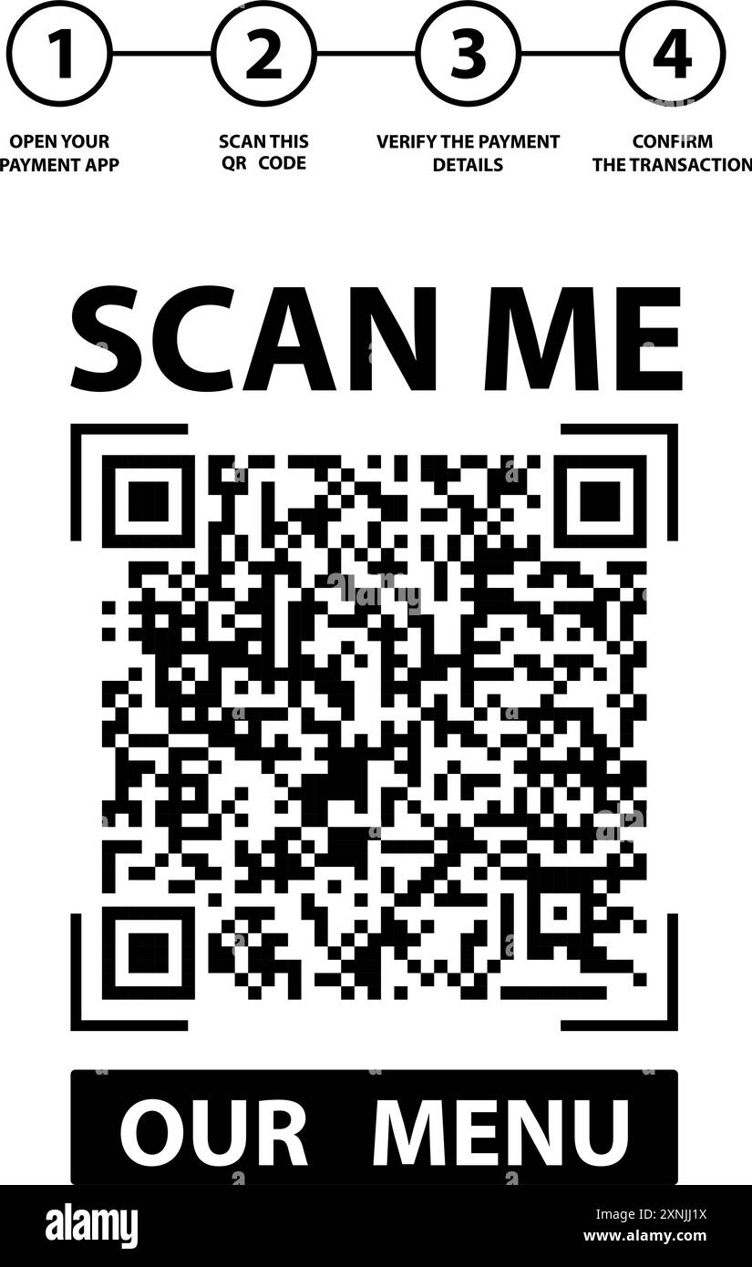 Scannez-moi pour regarder le menu, le guide et les instructions. Vecteur d'information, icône de code pour le scan qr mobile, illustration de la procédure d'utilisation manuelle, restaura APP Illustration de Vecteur