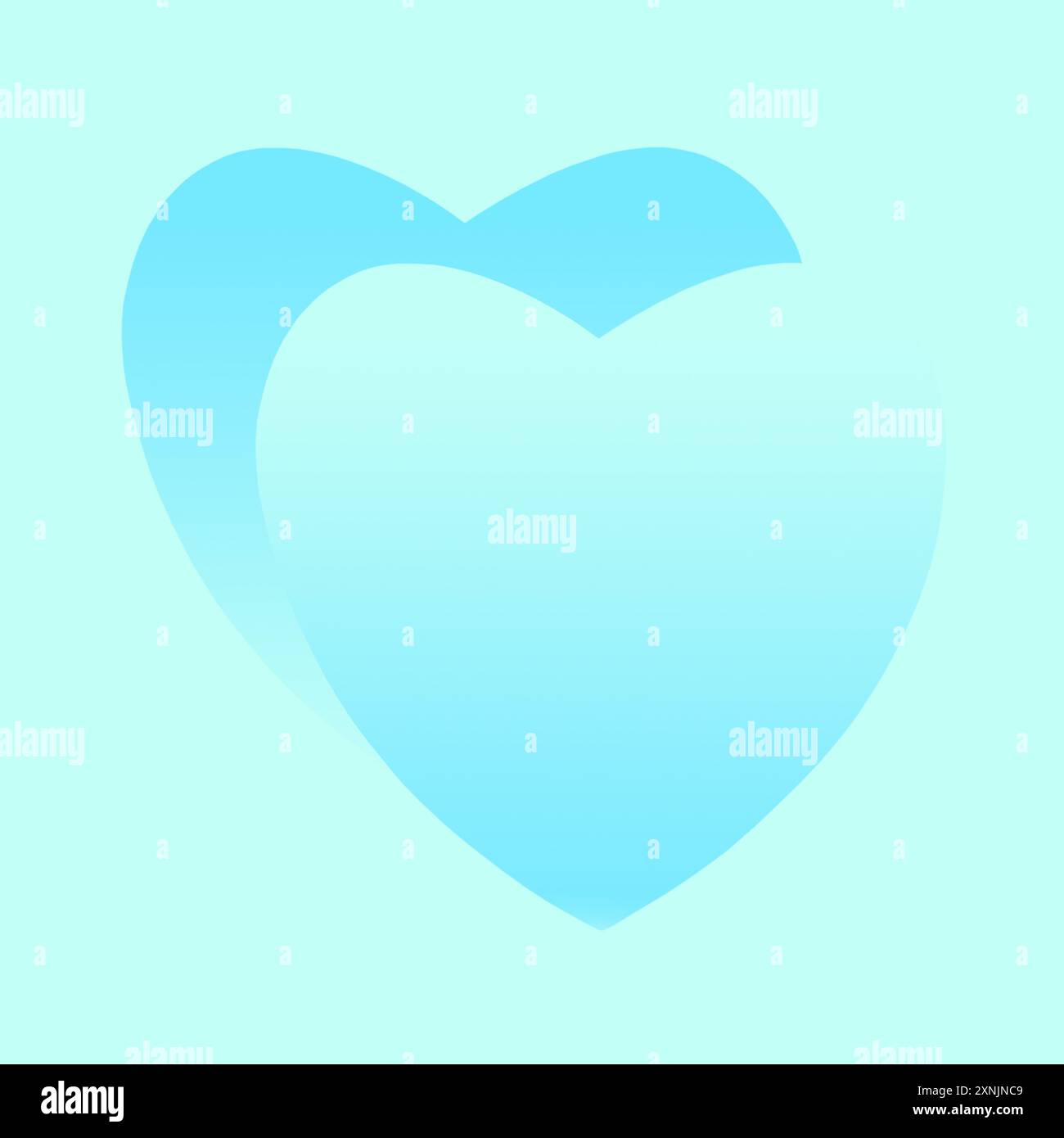 Logo de coeurs bleus symbole de l'amour sur fond turquoise pastel. Concept de double coeur pour logo, étiquette cadeau, carte de voeux. Abstrait éthéré rêveur. Banque D'Images