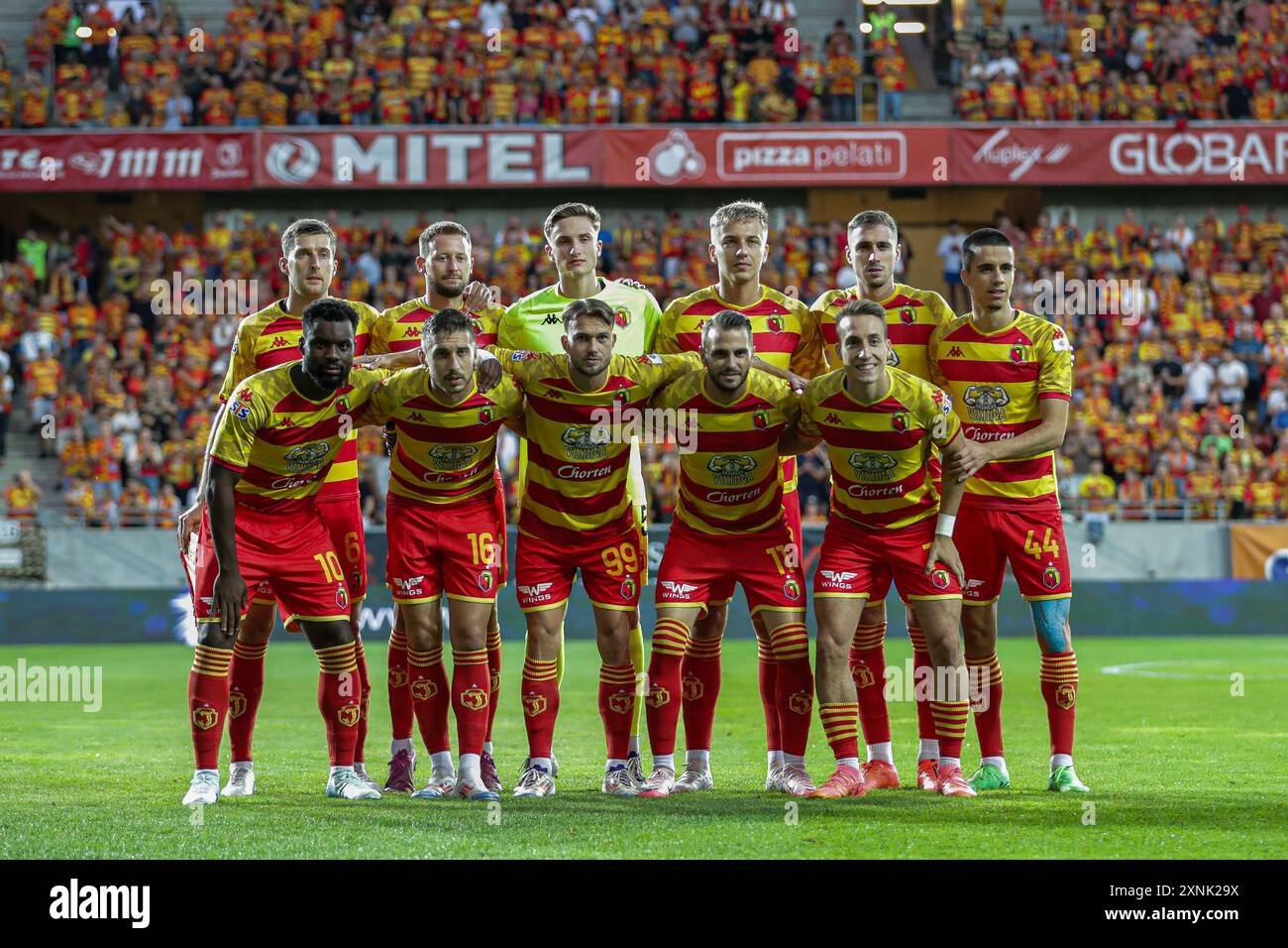 Bialystok, Pologne. 31 juillet 2024. Équipe de Jagiellonia Bialystok vue lors du match de football Eliminations UEFA Champions League 2024/2025 entre Jagiellonia Bialystok et FK Poniewiez au stade Municipal. Score final : Jagiellonia Bialystok 3:1 FK Poniewiez. Crédit : SOPA images Limited/Alamy Live News Banque D'Images