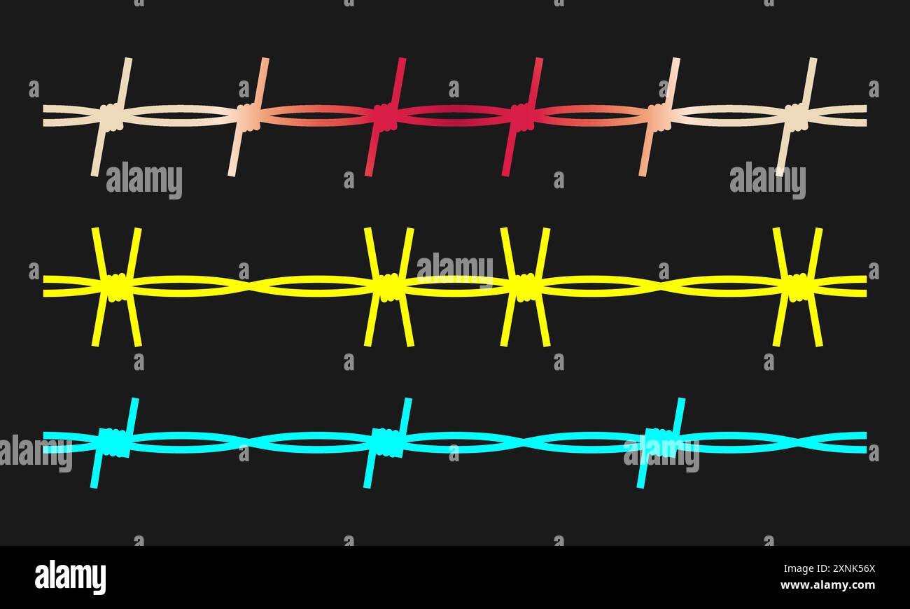 Fil métallique avec barbes et pointes pour frontière en acier, clôture de prison et barrière militaire. Illustration de Vecteur