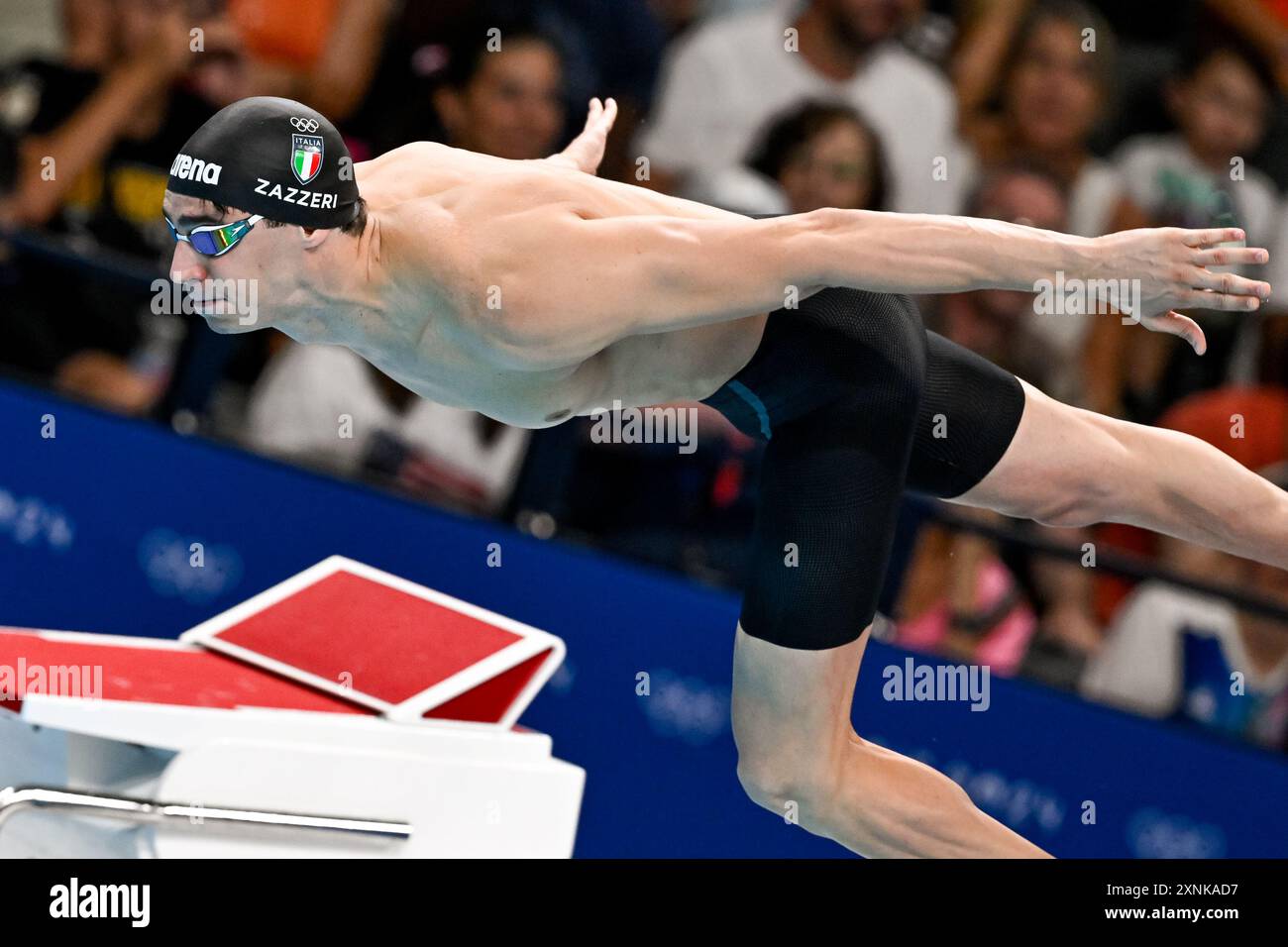Paris, France. 01 août 2024. Lorenzo Zazzeri, Italien, participe aux manches masculines de natation du 50 m nage libre aux Jeux Olympiques de Paris 2024 à la Defense Arena à Paris (France), le 1er août 2024. Crédit : Insidefoto di andrea staccioli/Alamy Live News Banque D'Images