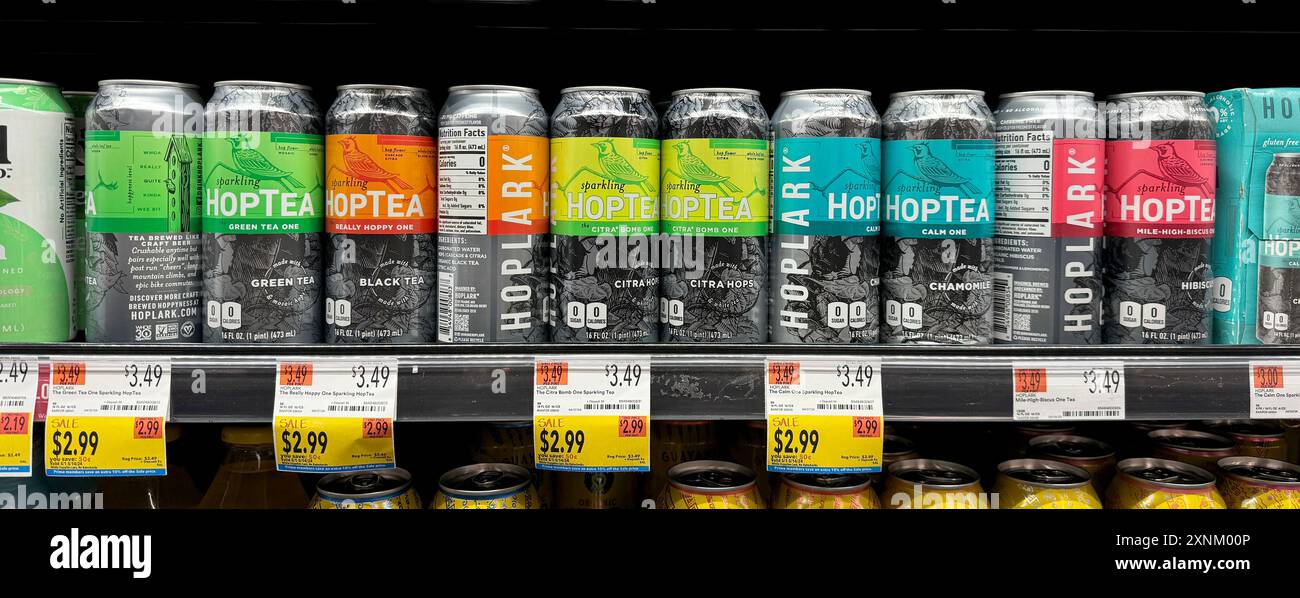 Variété de thés de houblon mousseux de Hoplark en vente chez Whole Foods. Banque D'Images