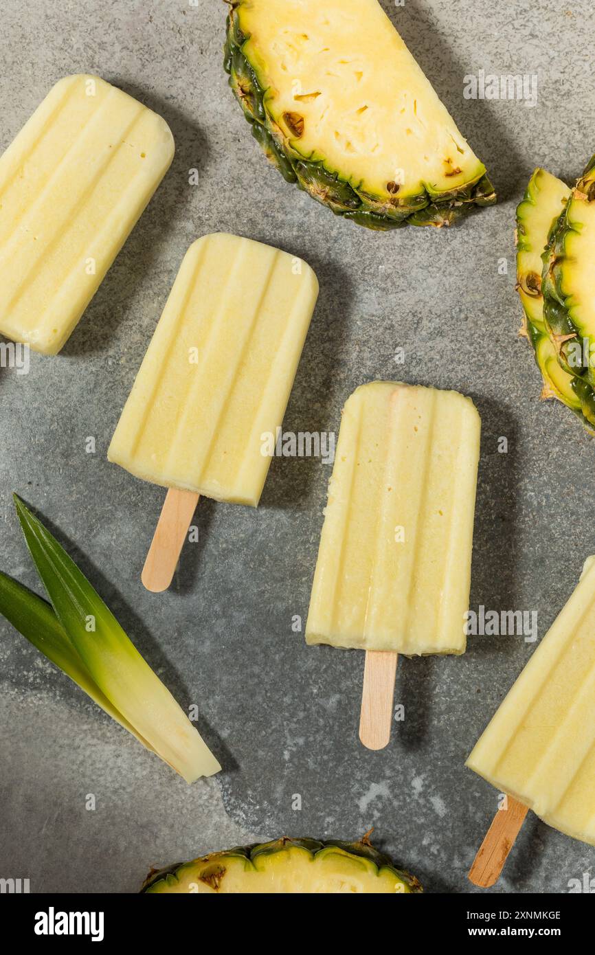 Ananas sain Pina Colada Popsicles avec noix de coco Banque D'Images