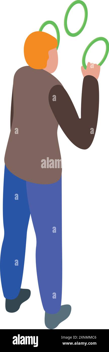 Artiste de cirque jonglant avec des anneaux dans l'air, illustration isométrique de l'artiste de cirque Illustration de Vecteur