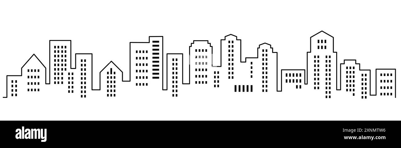 Silhouette de ville, dessin au trait, icône vectorielle Illustration de Vecteur