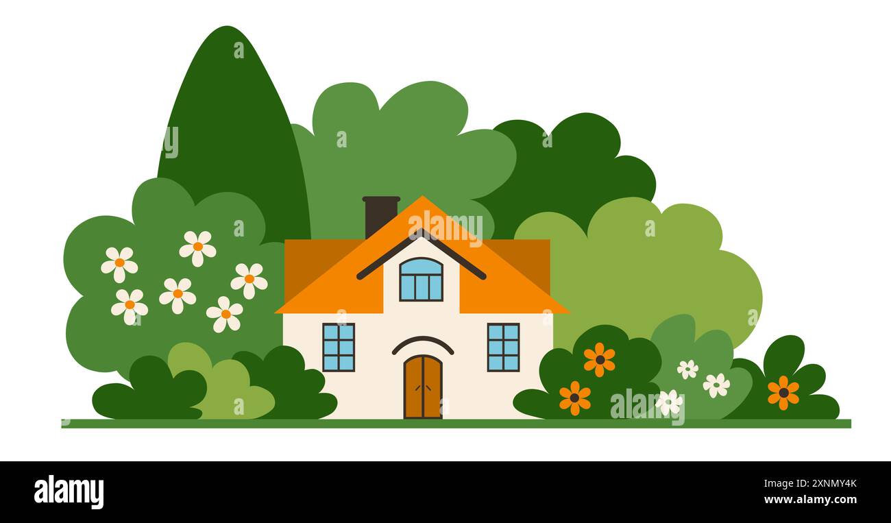 Maison de banlieue dans un style design plat Illustration de Vecteur