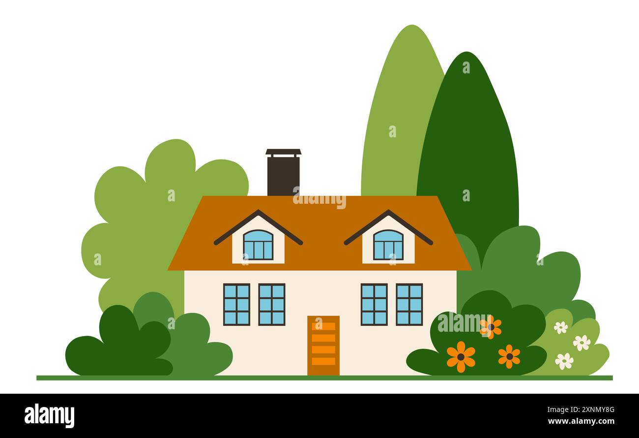 Maison de banlieue dans un style design plat Illustration de Vecteur