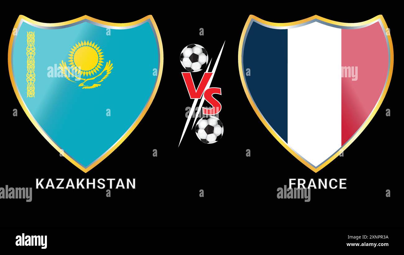 Affrontement de football Kazakhstan vs France : fond noir et drapeaux versus Illustration de Vecteur