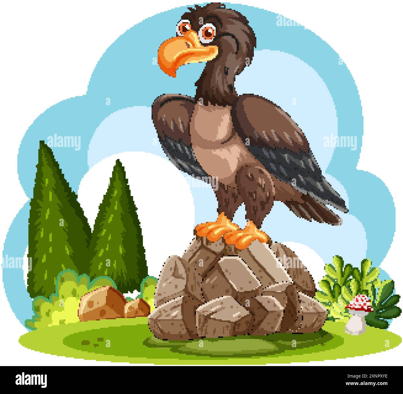 Aigle perché sur des rochers dans la nature Illustration de Vecteur