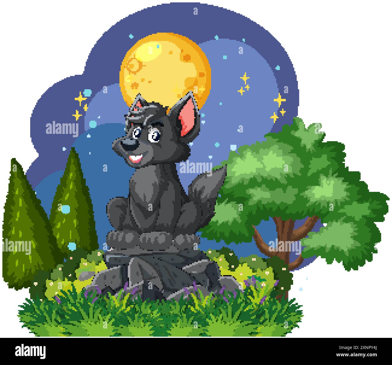 Un loup joyeux assis sur des rochers Illustration de Vecteur