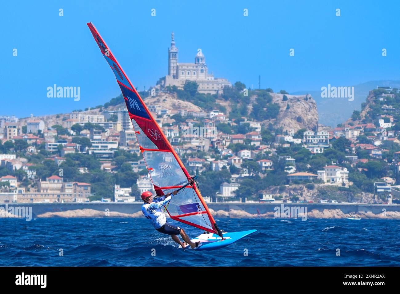 Marseille, France. 01 août 2024. Makoto Tomizawa (Japon), voile, planche à voile masculine lors des Jeux Olympiques de Paris 2024 le 1er août 2024 à Marseille Marina, France - photo Norbert Scanella/Panoramic/DPPI Media Credit : DPPI Media/Alamy Live News Banque D'Images