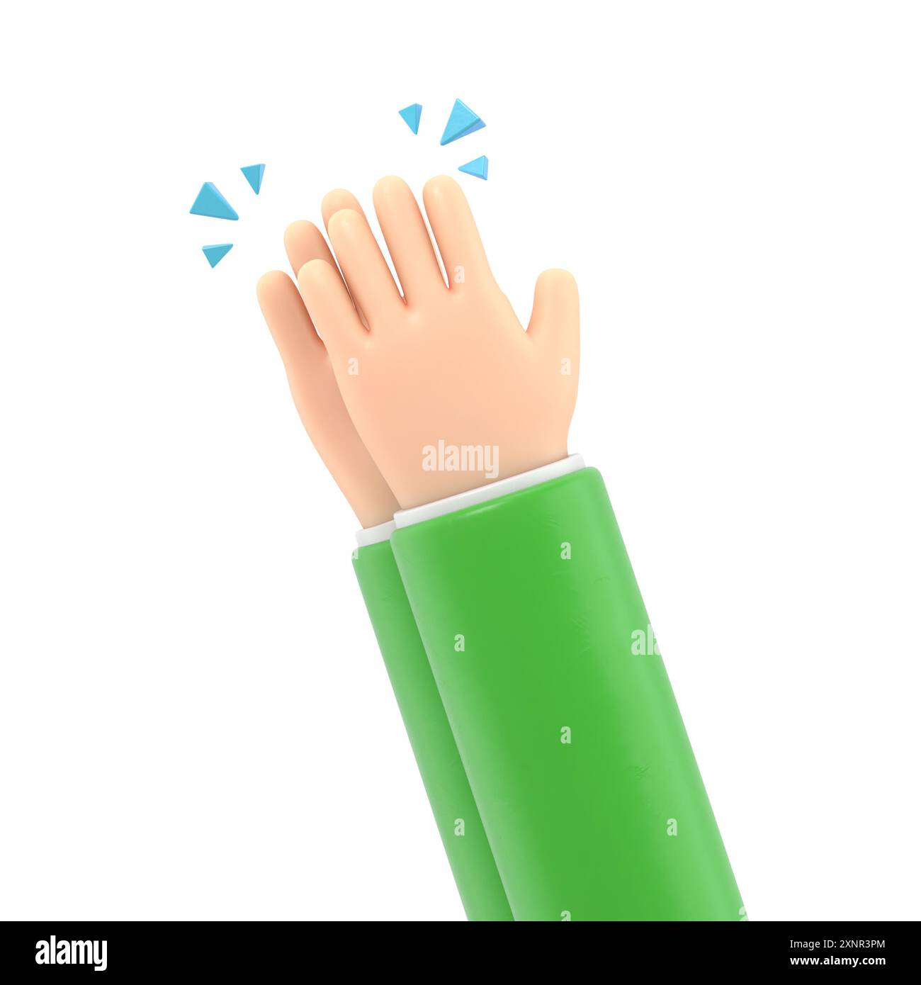 Maquette d'icône de geste de dessin animé. Mains de personnage de dessin animé applaudissant ou applaudissant avec un bruit fort. Rendu 3D sur fond blanc. Banque D'Images