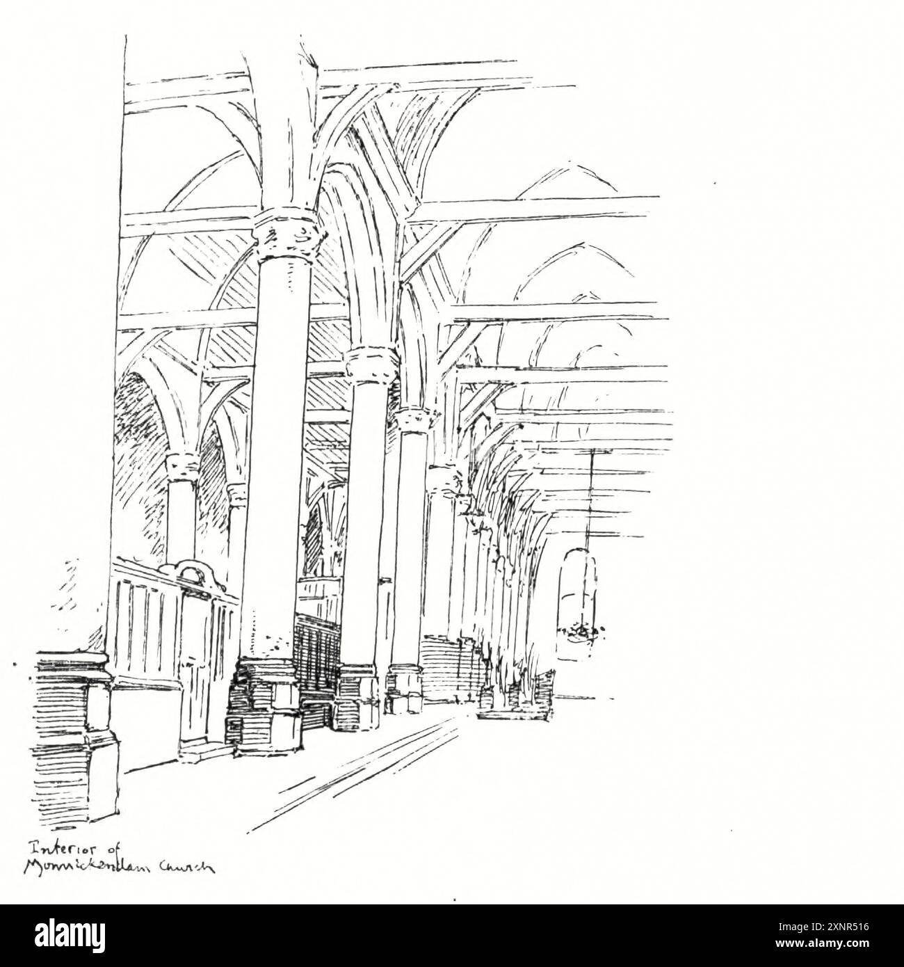A Church Interior, Monnickendam illustration en noir et blanc de la série « LE PEUPLE DE HOLLANDE » de Nico Jungman Nicolaas Wilhelm Jungmann (en Angleterre fréquemment orthographié Jungman ; 5 février 1872 – 14 août 1935) est un peintre anglo-néerlandais de paysages et de sujets figuratifs, illustrateur de livres et décorateur. Publié en 1910 Banque D'Images