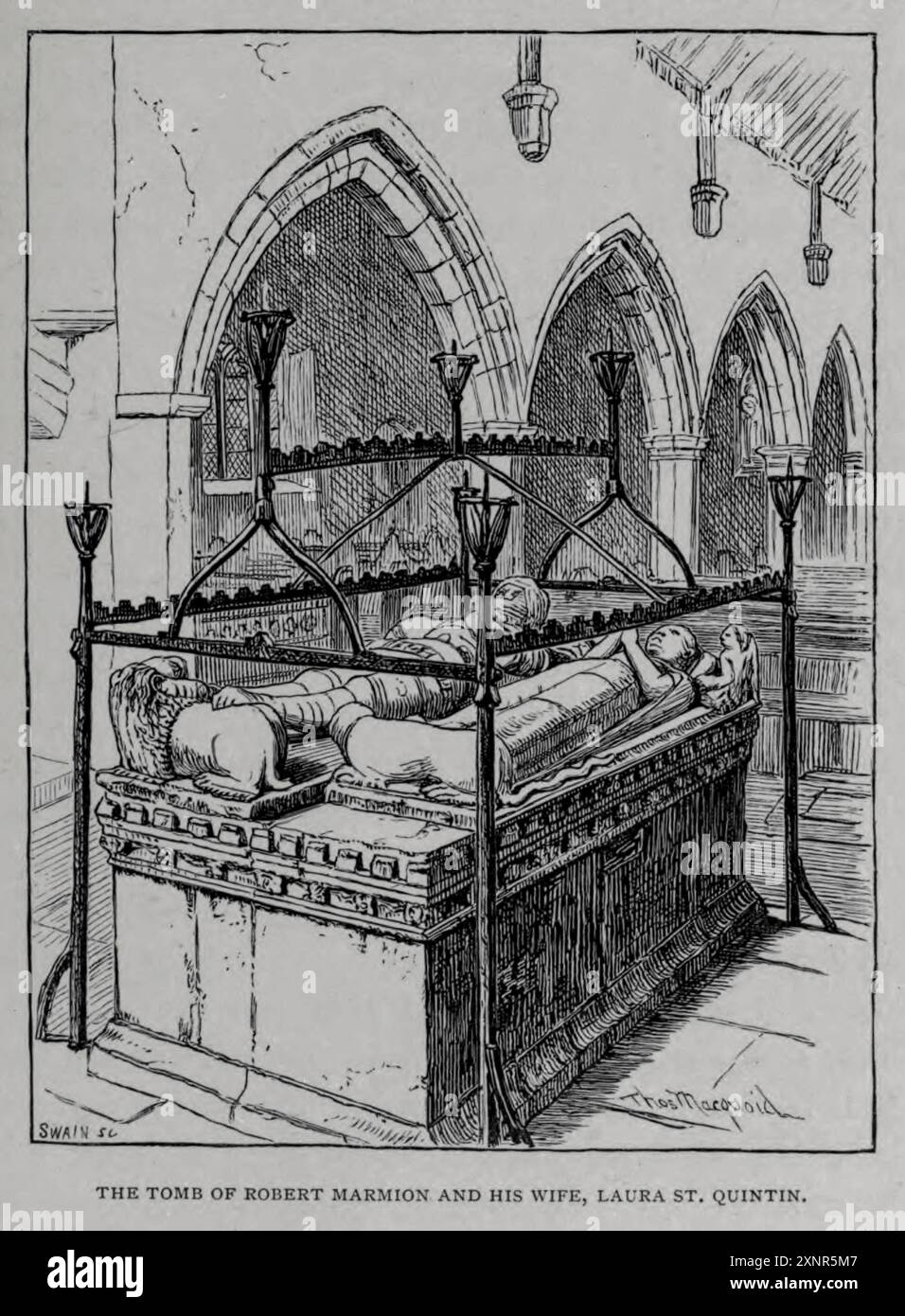 La tombe de Robert Marmion et de son épouse Laura est une illustration Ouintin de Thomas R. Macquoid Thomas Robert Macquoid (1820-1912) est un artiste prolifique dont le travail comprend la peinture à l'huile et à l'aquarelle, l'illustration de livres et les dessins pour couvertures de livres. Né à Brompton, Londres, il a vécu toute sa vie dans la capitale texte de Katherine Macquoid publié en 1894 Banque D'Images