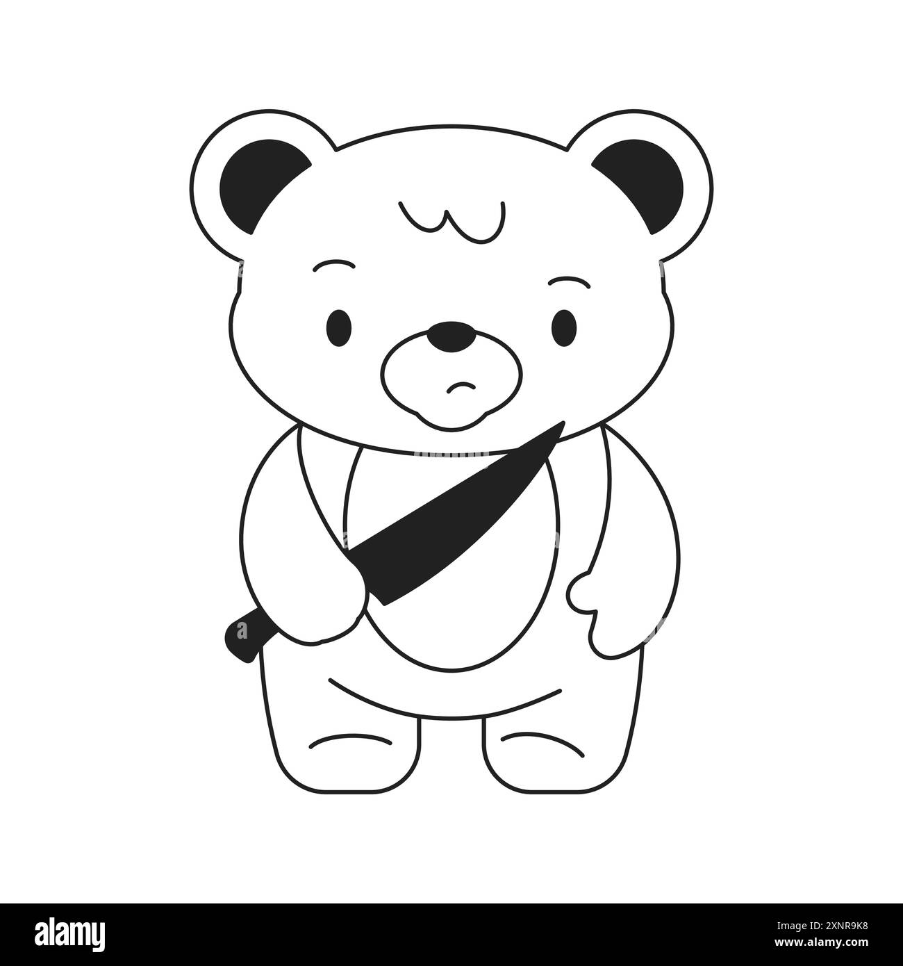 Y2K Kawaii jouet ours en colère avec couteau néo-gothique contour noir icône illustration plate vectorielle. Psychédélique emo Teddy Killer personnage de dessin animé Surreal co Illustration de Vecteur