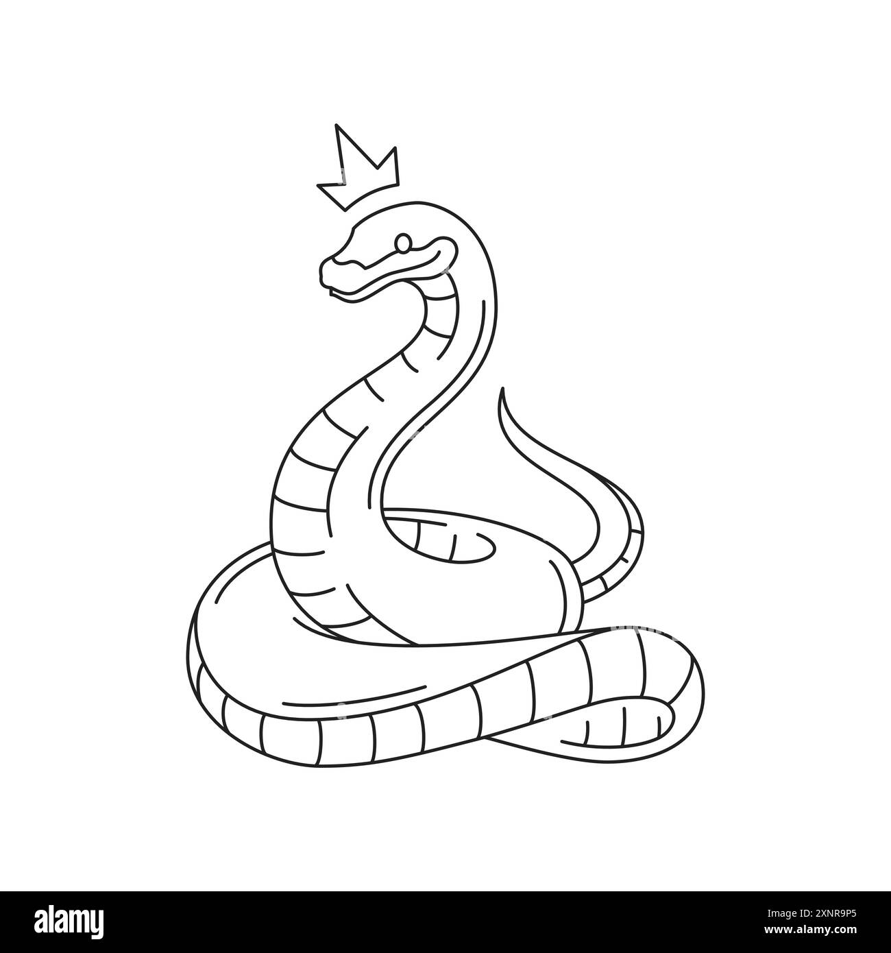 Y2K reine serpent dans la couronne poison viper étrange reptile contour noir icône illustration vectorielle. Tatouage surréaliste de créature royale de crawl dangereux psychédélique Illustration de Vecteur