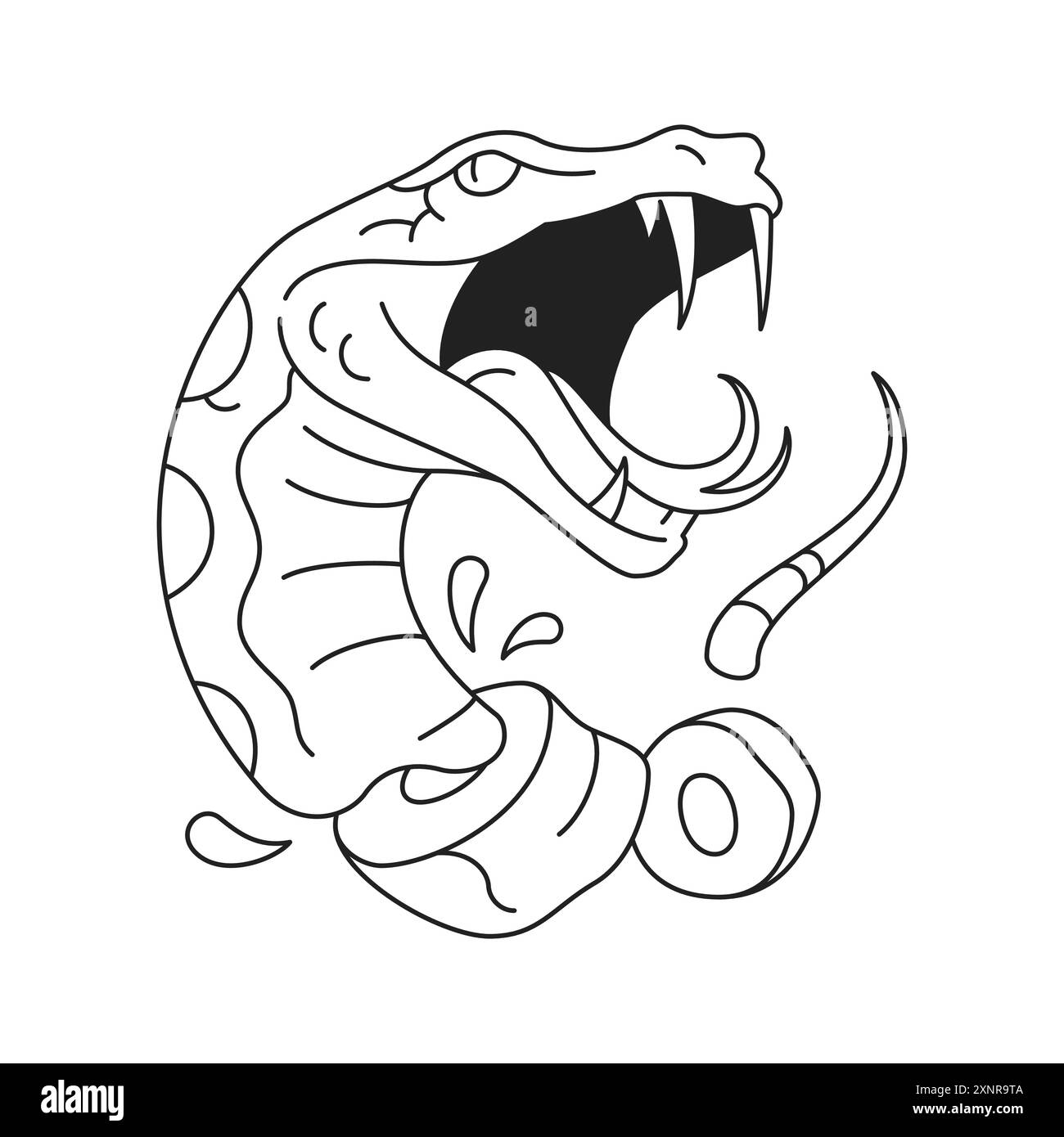 Y2K Surreal Angry Chopped serpent emo neo gothique tatouage contour illustration vectorielle. Psychédélique coupe tranche corps abstrait agressif rave viper cobr Illustration de Vecteur