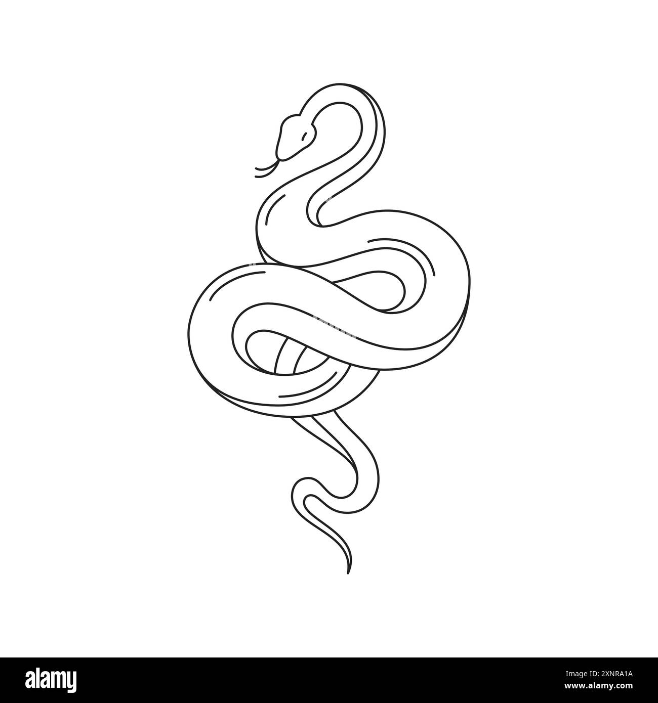 Y2K serpent emo neo gothique reptile empoisonné contour noir illustration vectorielle. Minimaliste vipère cobra sauvage dangereux animal peur horreur tatouage SAK Illustration de Vecteur