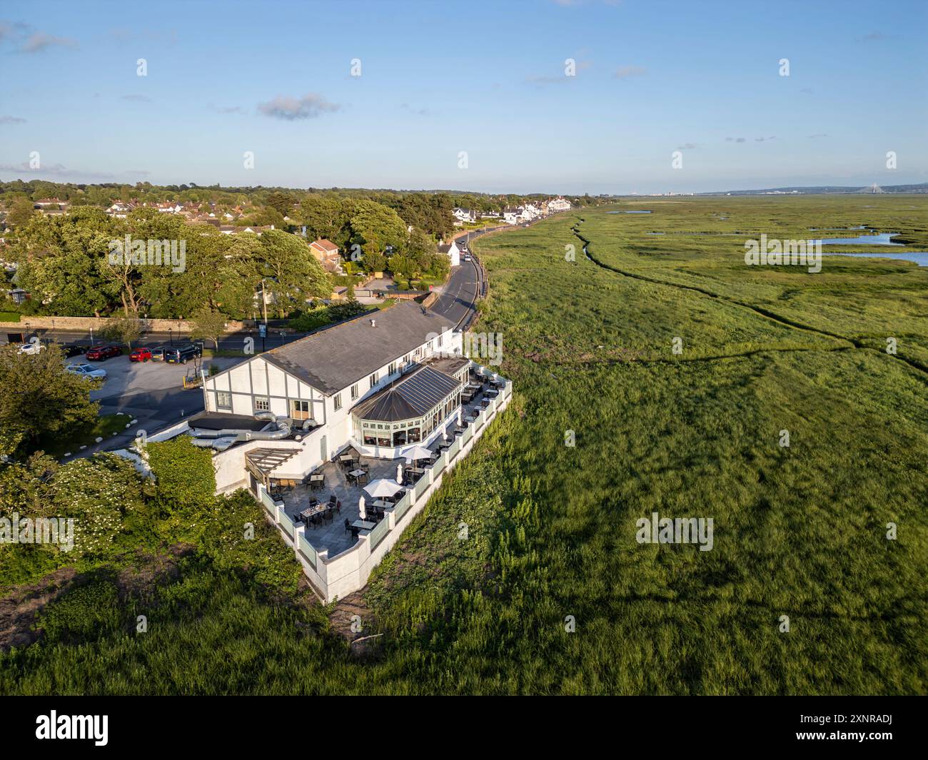 Vue aérienne du restaurant Boathouse, Parkgate, Wirral, Cheshire, Angleterre Banque D'Images