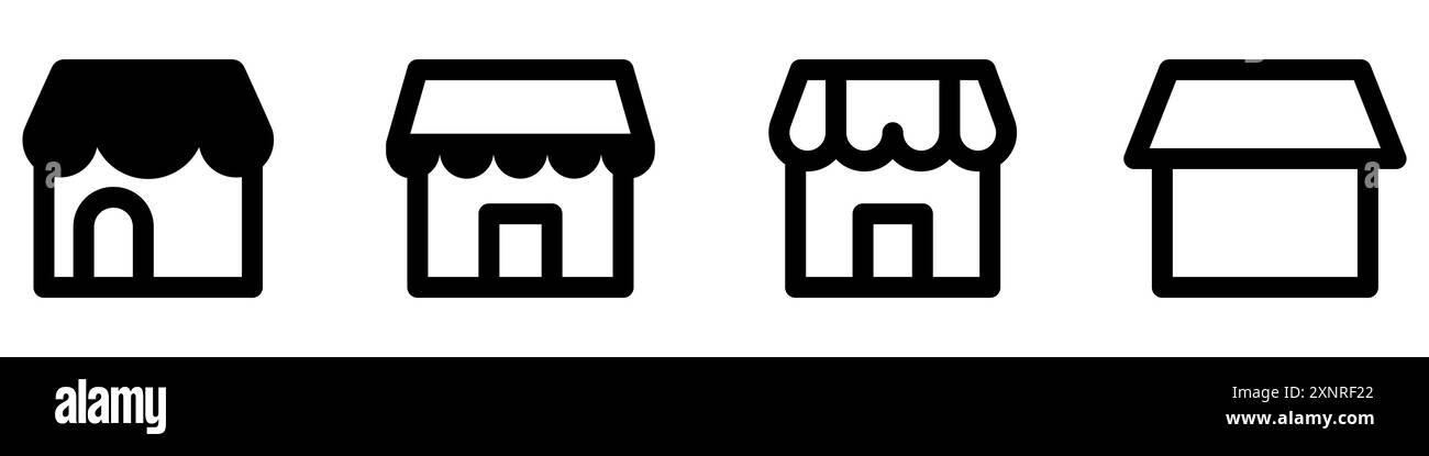 Jeu d'icônes de bâtiment de magasin. Silhouette noire de boutique. Symbole de bâtiment de magasin Illustration de Vecteur