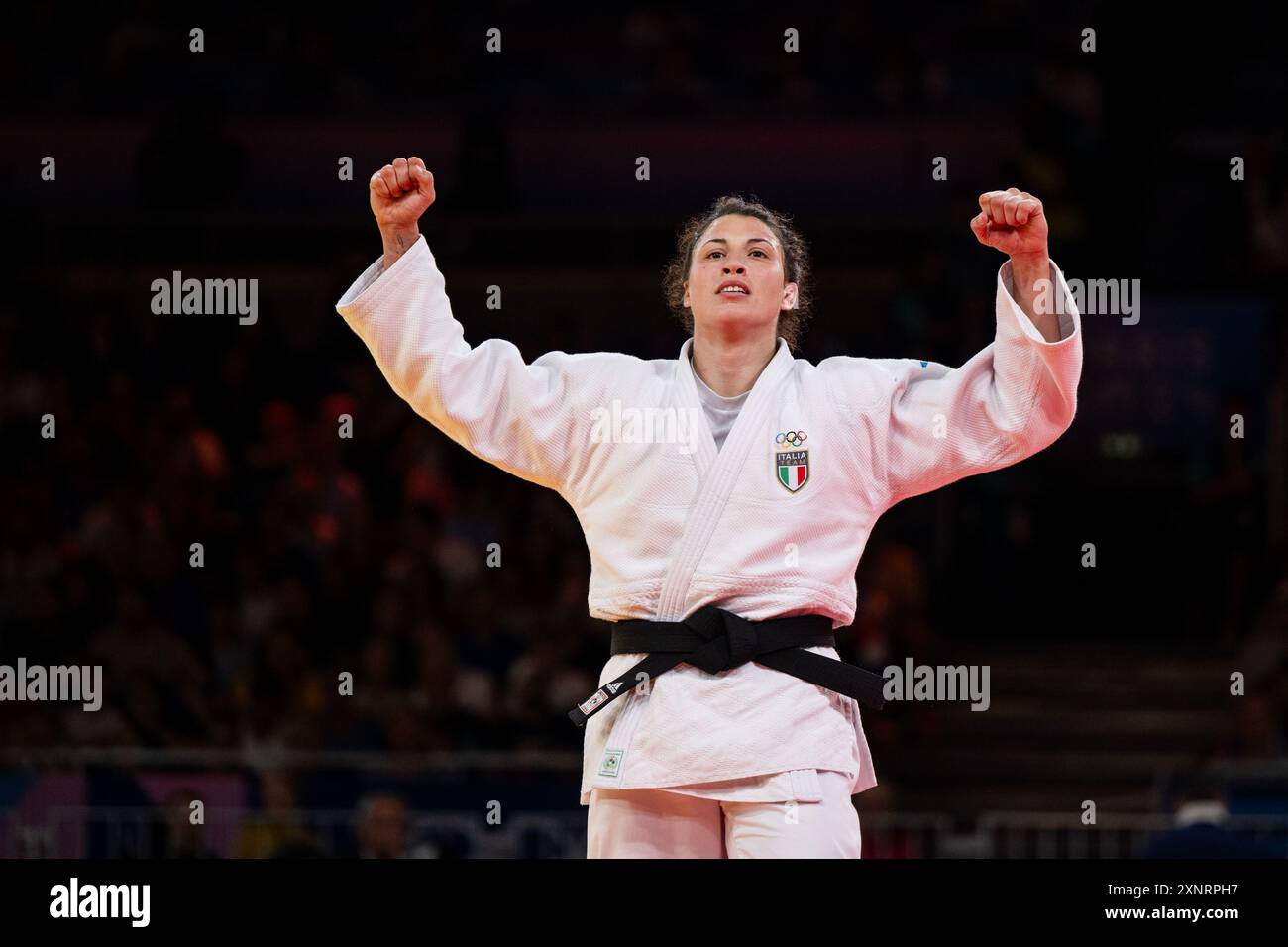 Bellandi Alice (Italien, Weiß) vs SAMPAIO Patricia (Portugal, blau), im Bild Jubel von Bellandi Alice (Italien, Weiß) ueber den SIEG, FRA, Olympische Spiele Paris 2024, Judo, Damen bis 78 kg, final session, 01.08.2024 Foto : Eibner-Pressefoto/Michael Memmler Banque D'Images