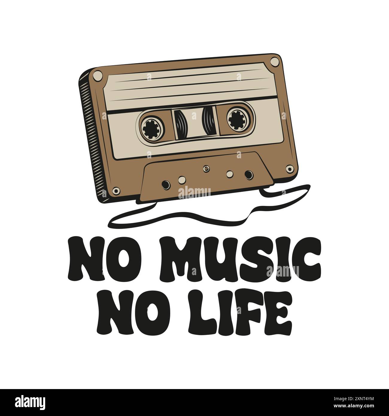 Cassette compacte rétro avec une citation drôle pas de musique pas de vie. Illustration vectorielle pour l'impression de tshirt sur demande merch Illustration de Vecteur