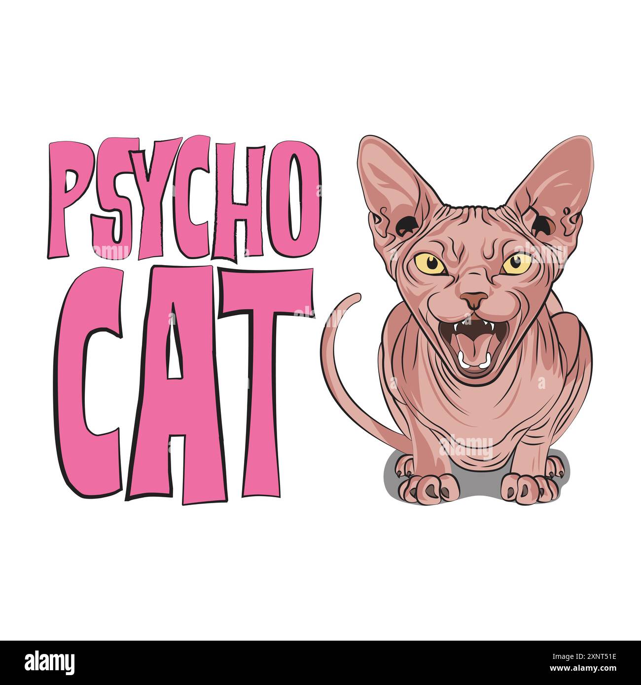 Chat sphynx en colère dans le style de bande dessinée avec une citation drôle double sens psychocat. Illustration vectorielle pour tshirt, site Web, clip art, affiche et impression dessus Illustration de Vecteur