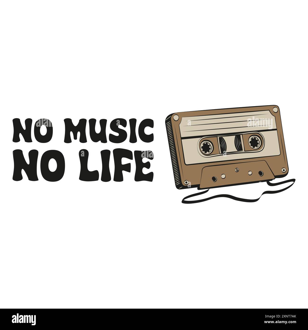 Cassette compacte rétro avec une citation drôle pas de musique pas de vie. Illustration vectorielle pour l'impression de tshirt sur demande merch Illustration de Vecteur