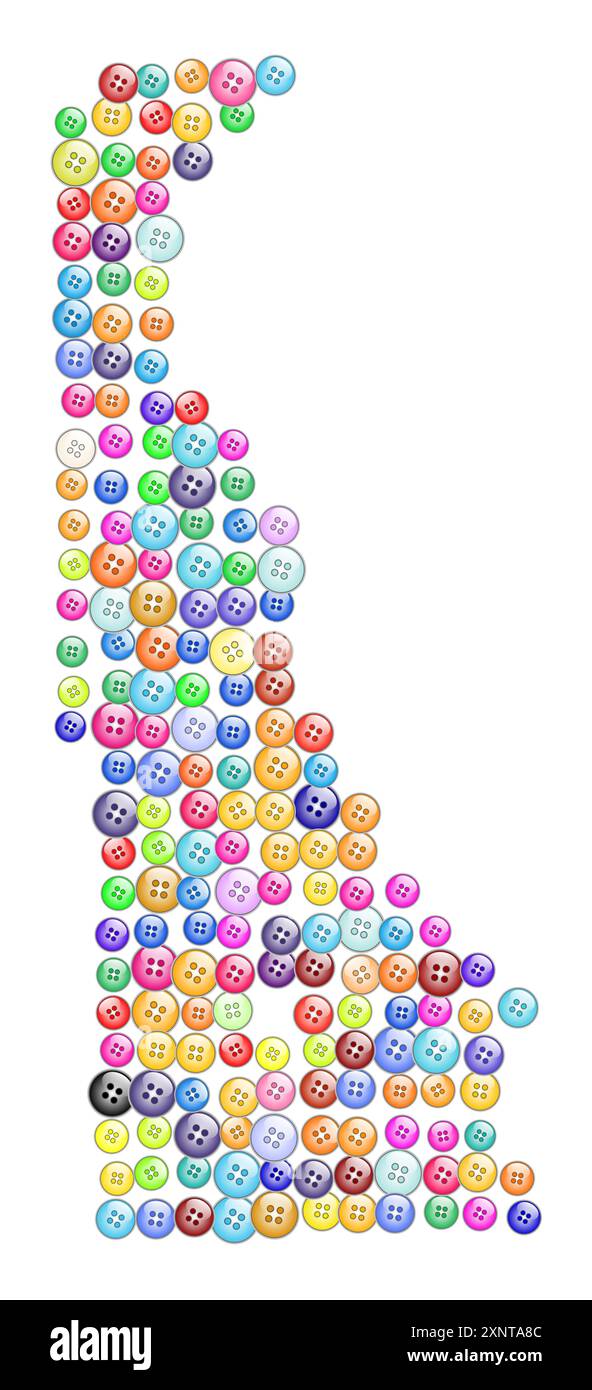 Carte de symbole de l'état Delaware (États-Unis d'Amérique) montrant l'état avec un motif de boutons colorés Banque D'Images