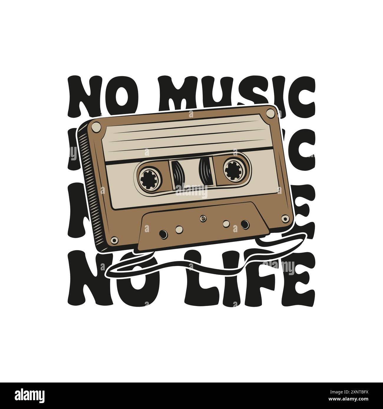 Cassette compacte rétro avec une citation drôle pas de musique pas de vie. Illustration vectorielle pour le marchandisage de tshirt, site Web, clip art, affiche et impression personnalisée sur demande Illustration de Vecteur