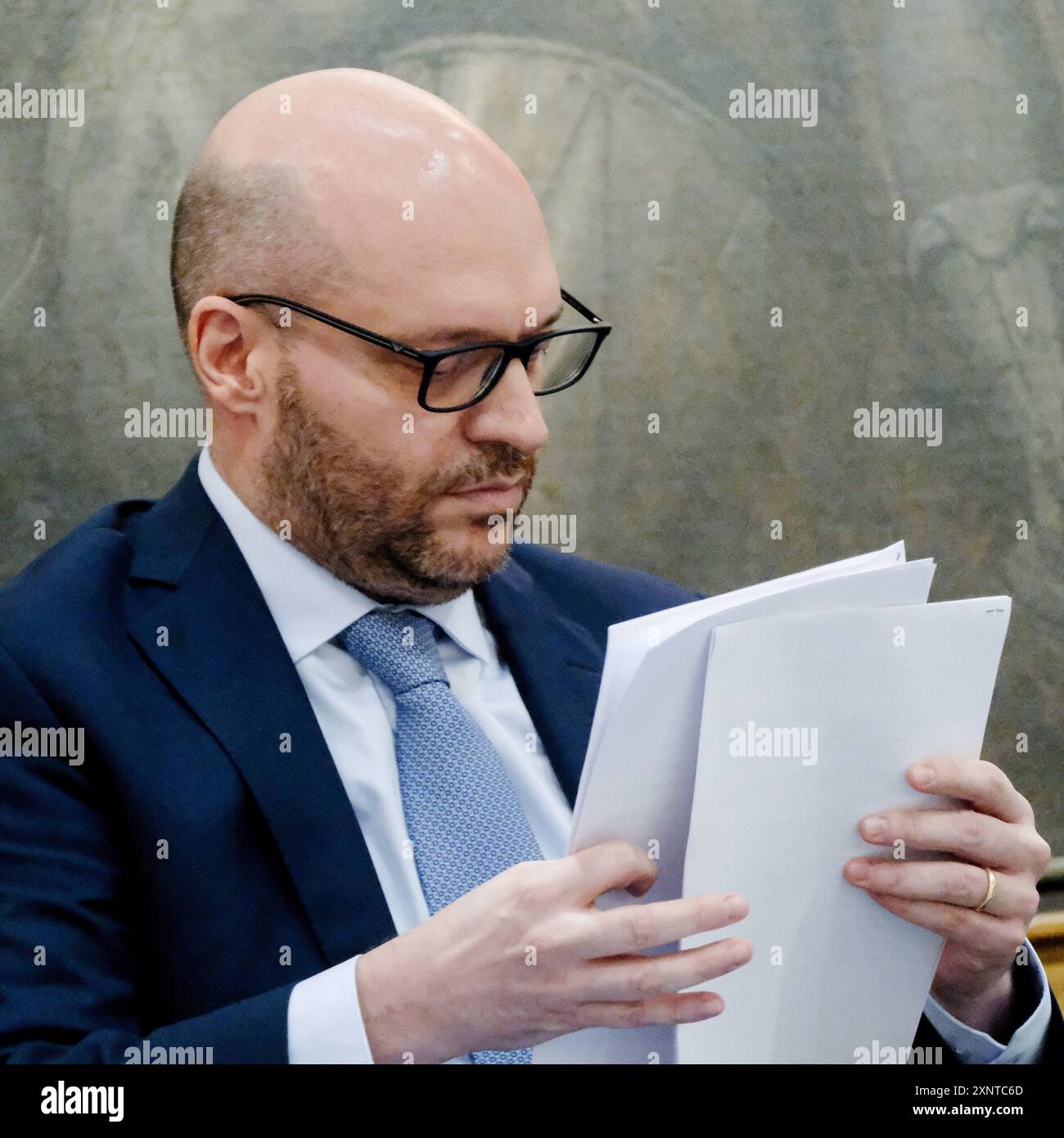 Roma, Italie. 02 août 2024. Il Presidente della Camera dei Deputati Lorenzo Fontana durante l'incontro con la stampa parlamentare, la tradizionale cerimonia estiva del Ventaglio. Camera dei Deputati a Roma, Venerd&#xec ; 02 Agosto 2024 (foto Mauro Scrobogna/LaPresse) le Président de la Chambre des députés Lorenzo Fontana lors de la rencontre avec la presse parlementaire, la traditionnelle cérémonie estivale du Fan. Chambre des députés à Rome, vendredi 02 août 2024. (Photo de Mauro Scrobogna/LaPresse) crédit : LaPresse/Alamy Live News Banque D'Images