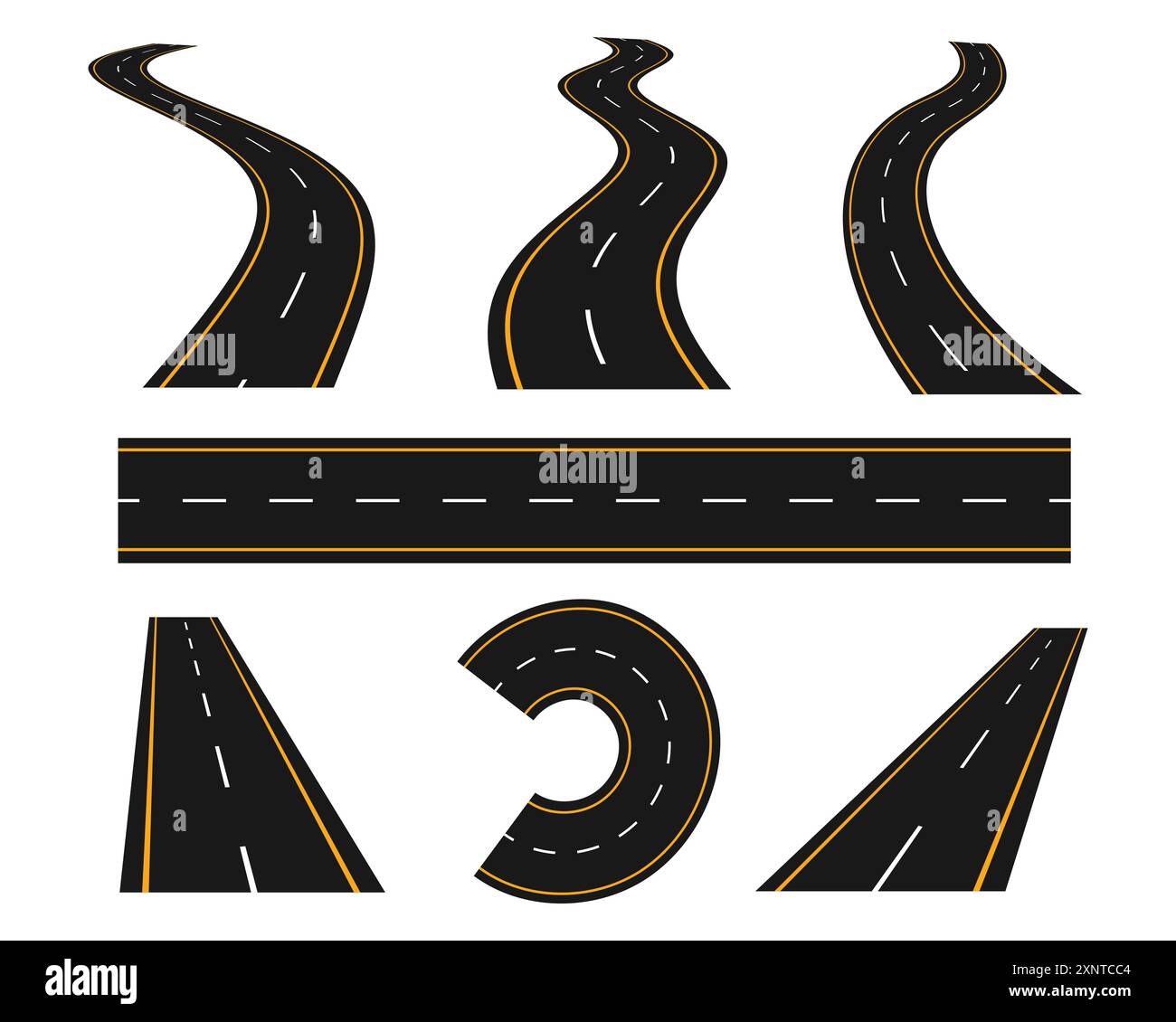 Route sinueuse ou autoroute avec marquages. Illustration de Vecteur