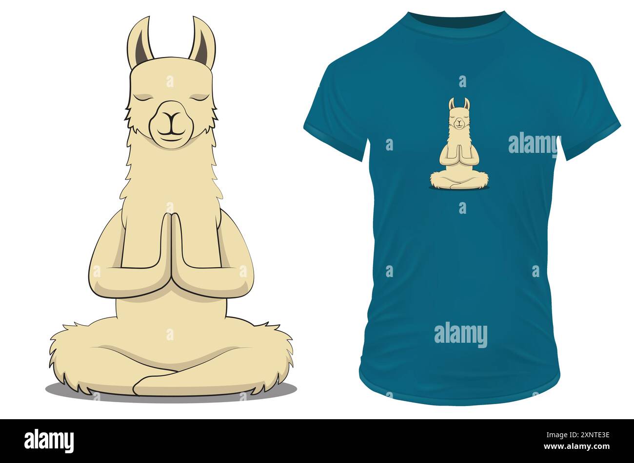 Animal lama mignon dans une posture namaste paisible. Illustration vectorielle drôle pour tshirt, site Web, impression, clip art, affiche et impression sur demande marchandises. Illustration de Vecteur